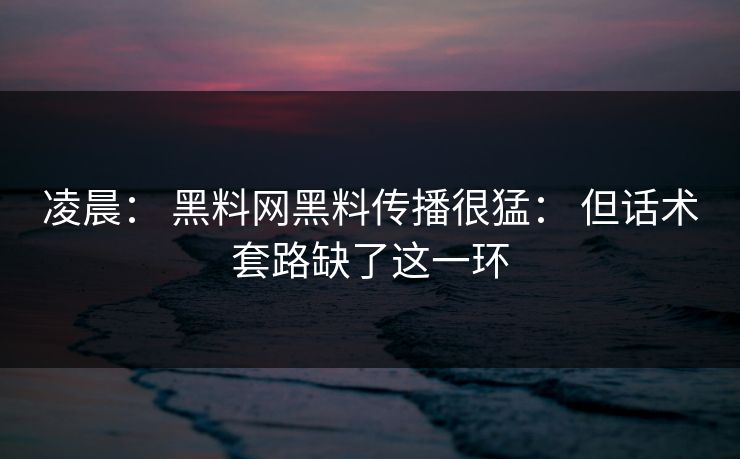 凌晨： 黑料网黑料传播很猛： 但话术套路缺了这一环